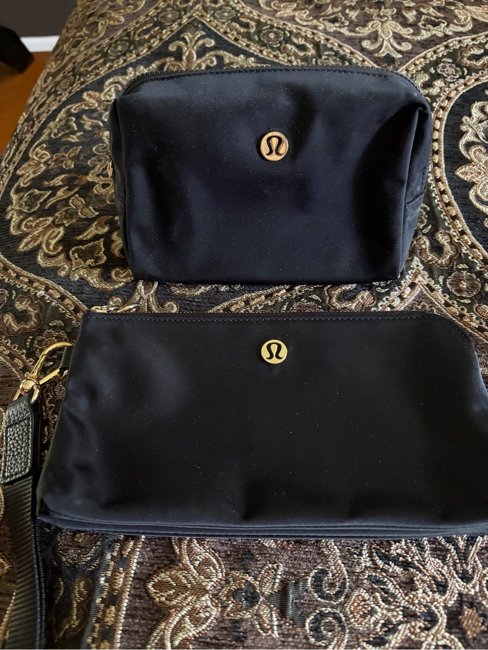 lululemon athletica Black Cosmetic Pouch and Wristlet Duo with Gold Logo